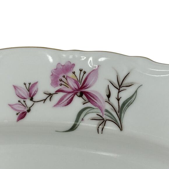 Fine Bohemian China Oval Platter Czechoslovakia 13 3/4" Vtg Pink Lily Gold Trim - Picture 5 of 8